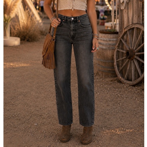 Levi's Denim - Levi's Ribcage Straight Ankle Jeans Black High Rise Button Fly Festival Boho 27